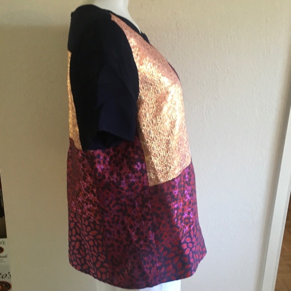 J. CREW Navy Patchwork Metallic Brocade Top Sz 12 - Picture 3 of 8